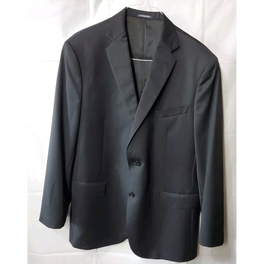 Vintage Hart Shaffner Marx Blazer 46R‎ Imported Fabric Black Pinstripe *Flaw*
